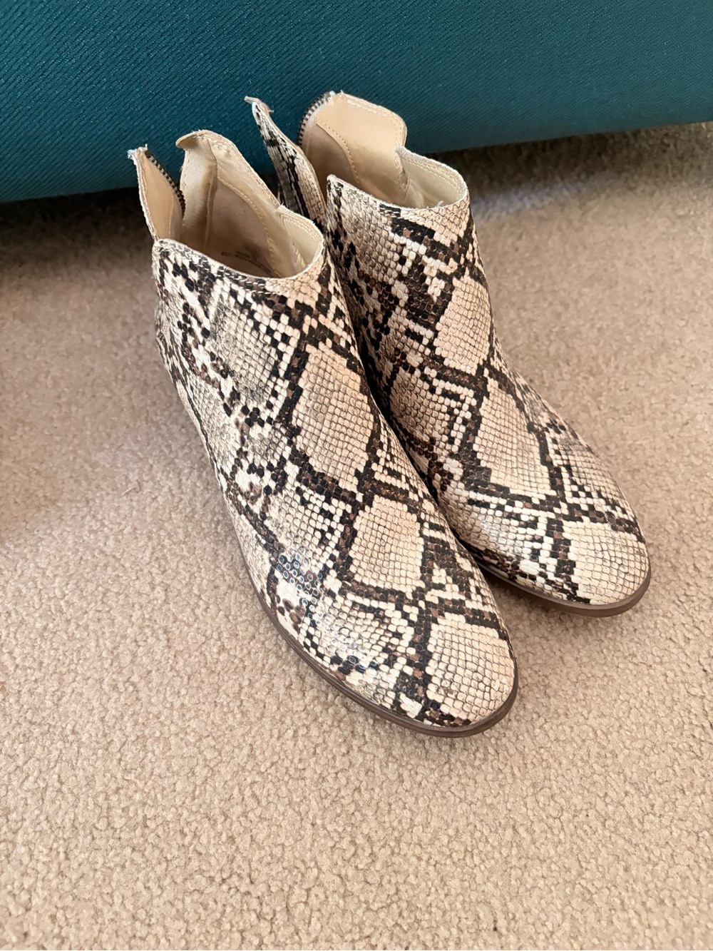 Women's Snake Print Ankle Boots - Neutral